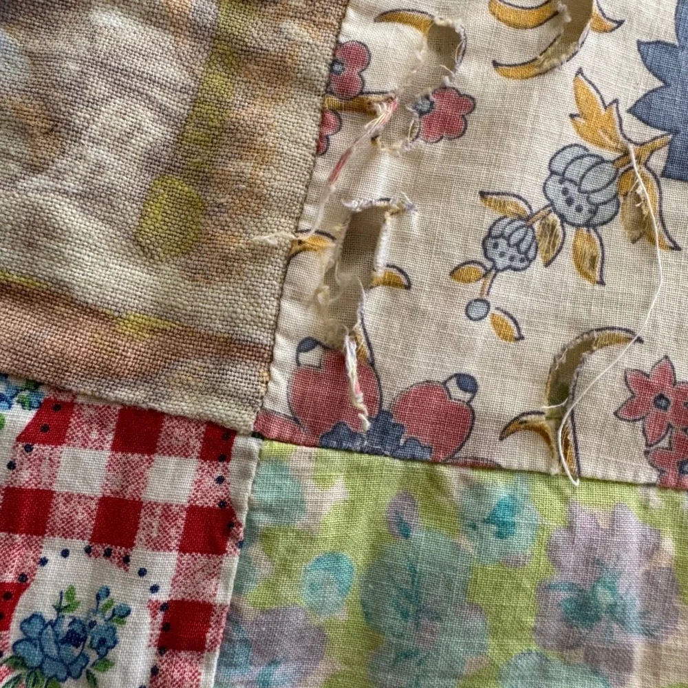 Handmade Vintage tied one-patch Quilt Throw Multicolor Blanket 83x72